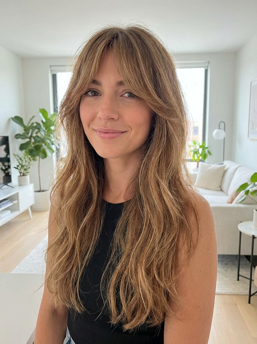 Long Layers mit Curtain Bangs als Long Layers Haircut Inspiration 2026